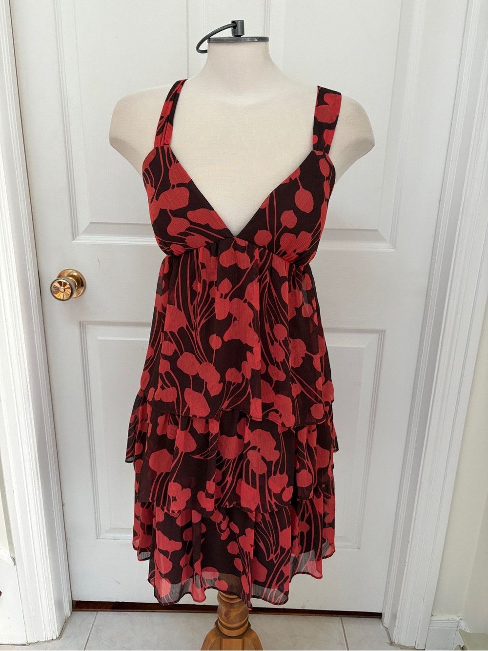 Alynpaige orange and brown Floral Tiered Midi Dress ladies 7/8